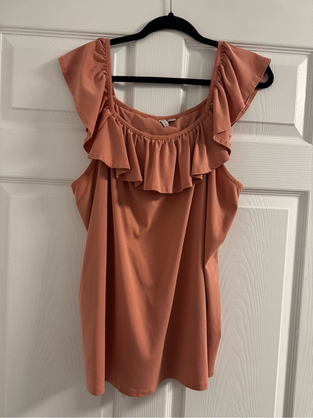 Ruffle Neck Short Sleeve Top -  coral